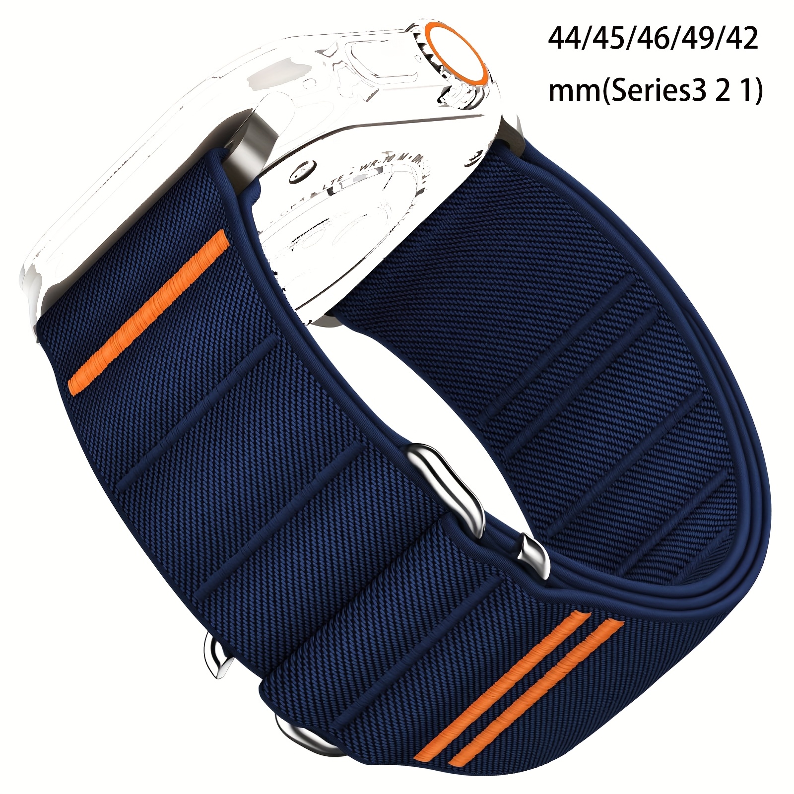Image of Elastic Nylon Loop Strap For Watch | Compatible With 38mm To 49mm Diameters, Hook-and-loop Fastener, Metal , Unisex For Series 10/9/8/7/6/5/4/3/2/ultra