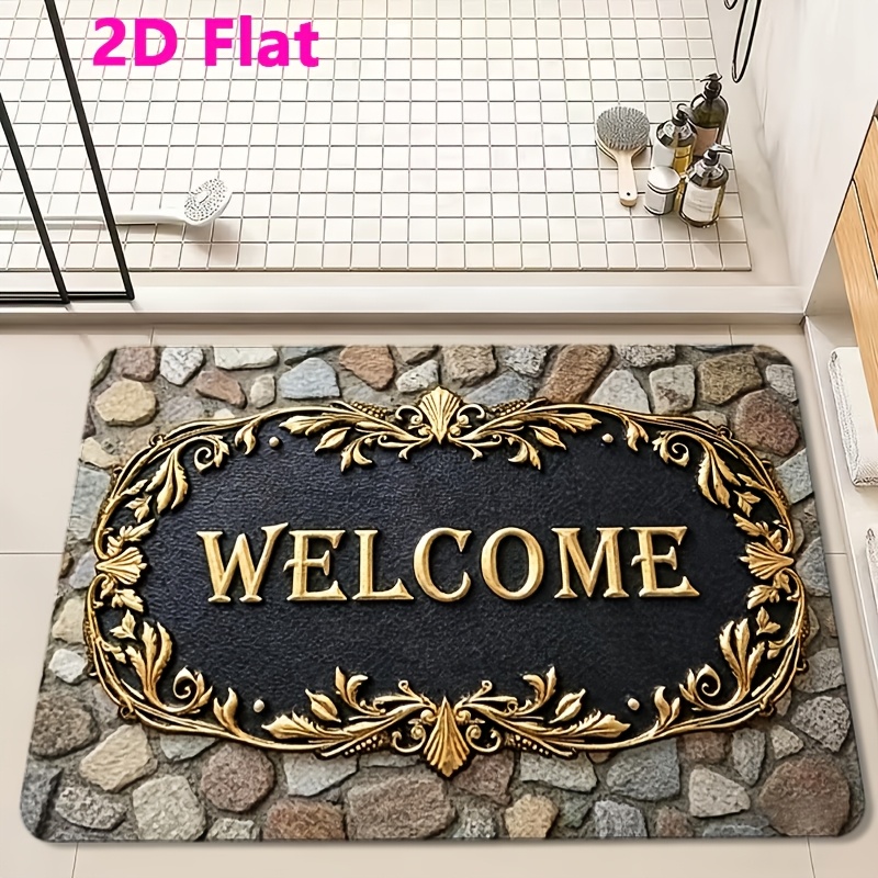 TEMU 2d Flat, 2d Flat Bathroom Decor Rug - Vintage Pattern Printed Doormat For Entryway, Hallway, Bathroom, Living Room - Decor, New Arrival, Accent,