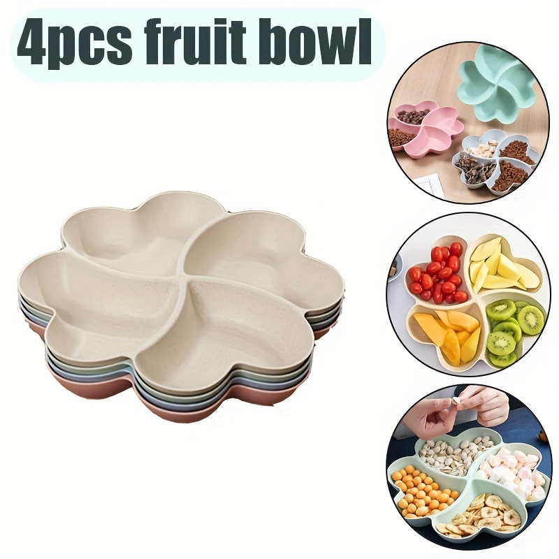 

Set Of 4 Plastic Flower-shaped Serving Bowls For Snacks, Candy, Fruits – Multipurpose Food Storage Trays For Home And Parties