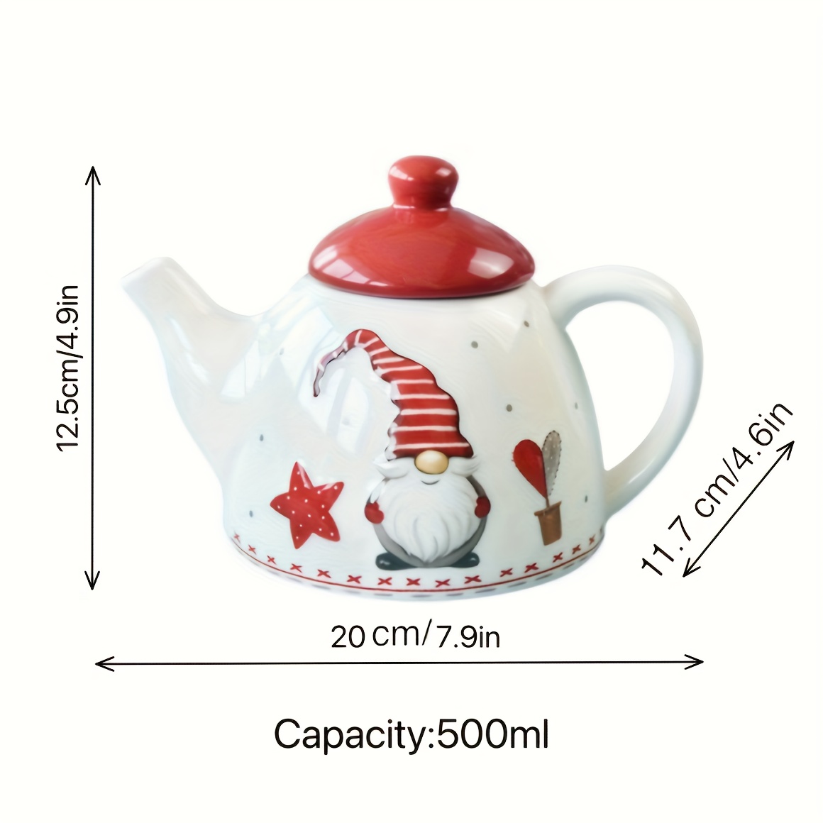Image of Exquisite Christmas Gift, Porcelain Tea Pot Set With Nordic Santa Claus Design, 17oz/2 Cups, Embossed Western Afternoon Ceramic Tableware For Home Use