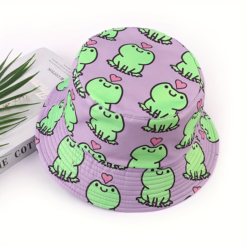 

Cool Adorable Cartoon Frog Bucket Hat, Double-sided Summer Fresh Fisherman Hat, Sun Hat For Casual Leisure Outdoor Sports