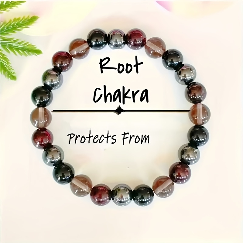 Natural Stone Root Chakra Bracelet Hematite, Amethyst And Obsidian Beads, Spiritual Protection, - Bohemian Style Jewelry, A Gift For Daily Wear And Inner Strength