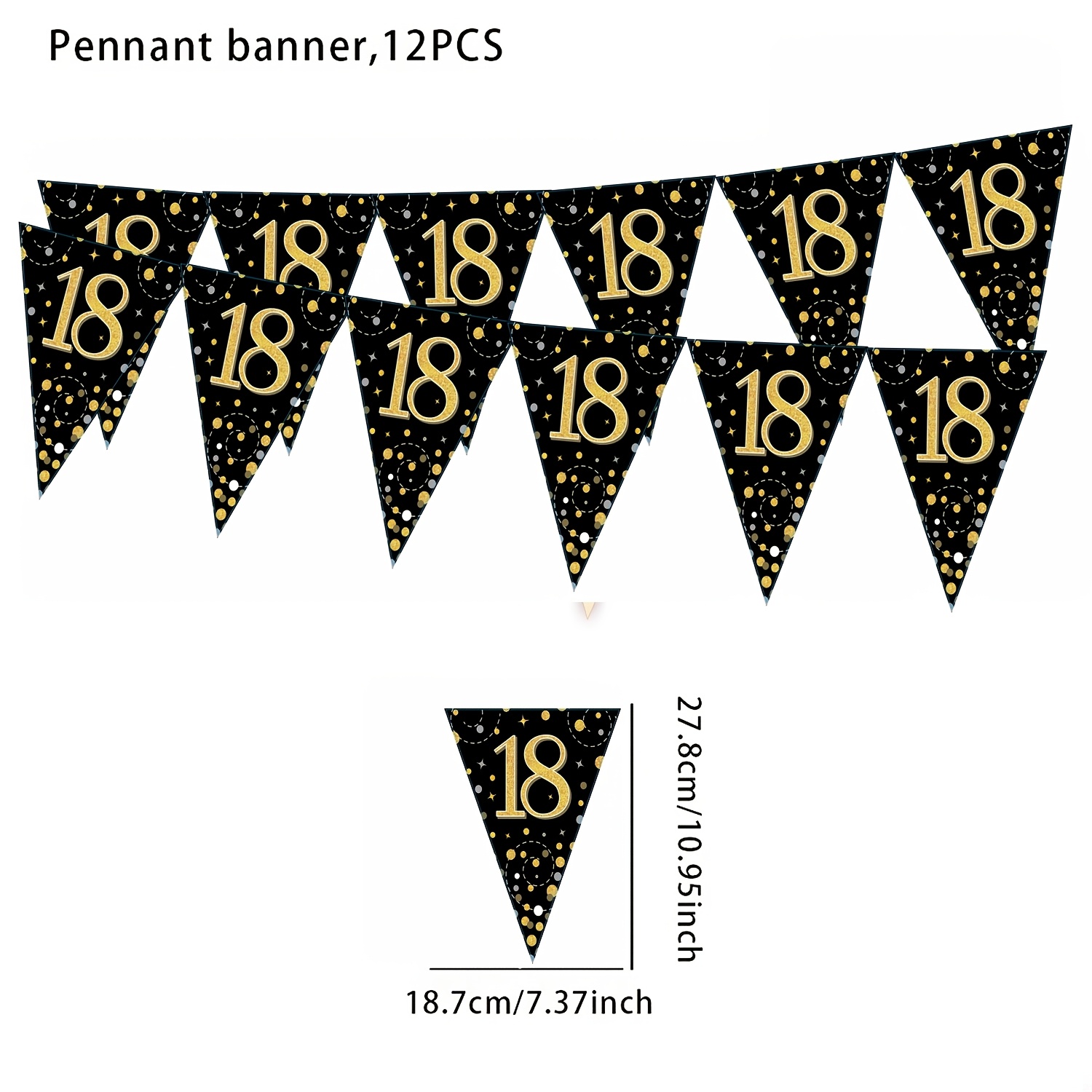 Image of Happy Black Golden Polka Birthday Banner Ribbon Flag Golden And Black Glitter 16 18 21 60th Birthday Anniversary Party Decoration Supplies, Black Birthday Triangle Banner For Men And Women
