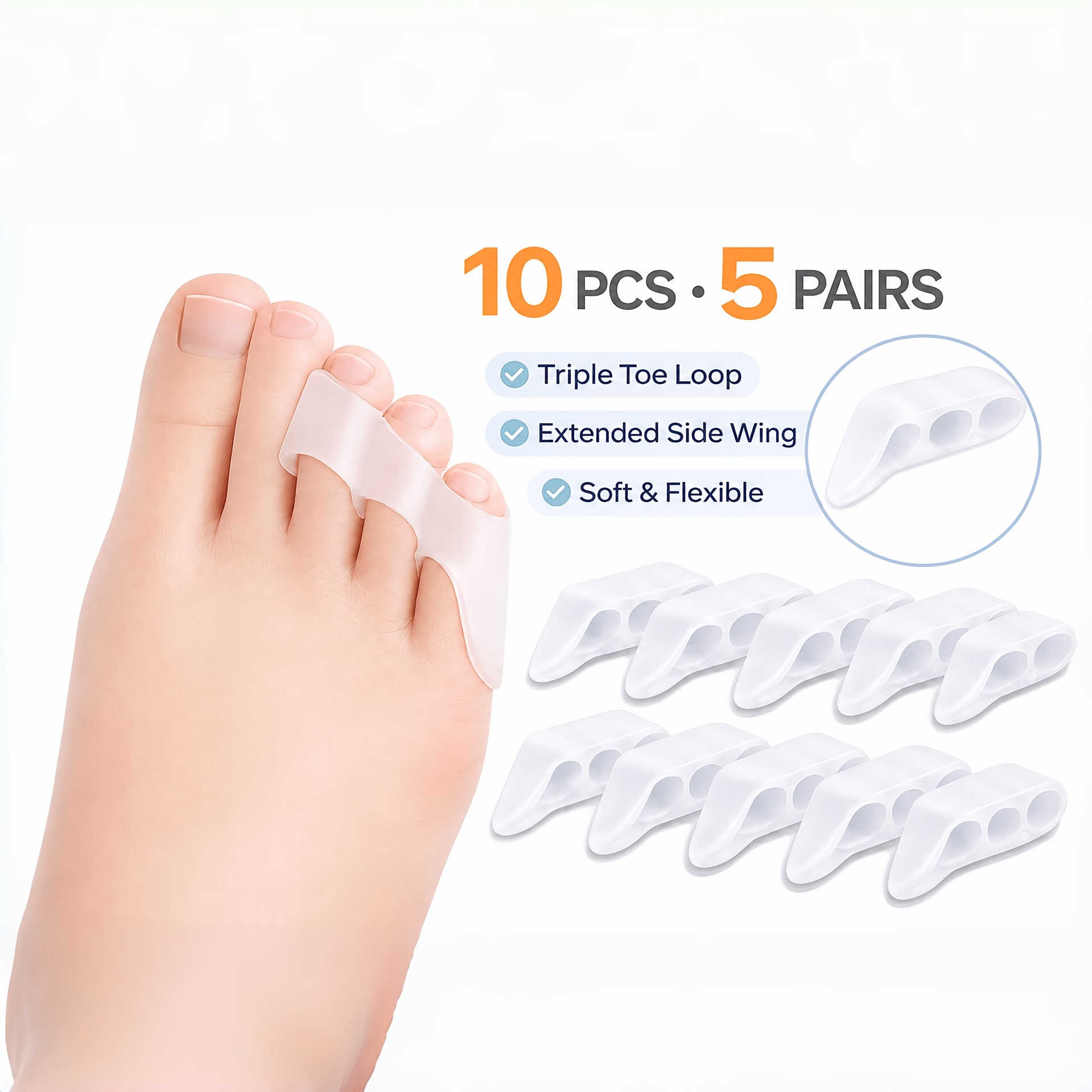 TEMU 5-pair Pack Of Three-toe Silicone Toe Sleeves, Anti-friction And Waterproof, Suitable For Day And Night Use As A Foot Care Tool