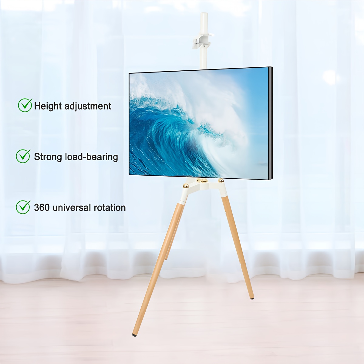 Image of Tripod Tv Stand For 32-65 Inch Flat And Curved Led/lcd/oled Tvs, Tripod Tv Stand, Tripod Stand, Tripod Tv Stand, Tv Floor Stand, Height-adjustable Tv Easel With 70° Swivel Range, White