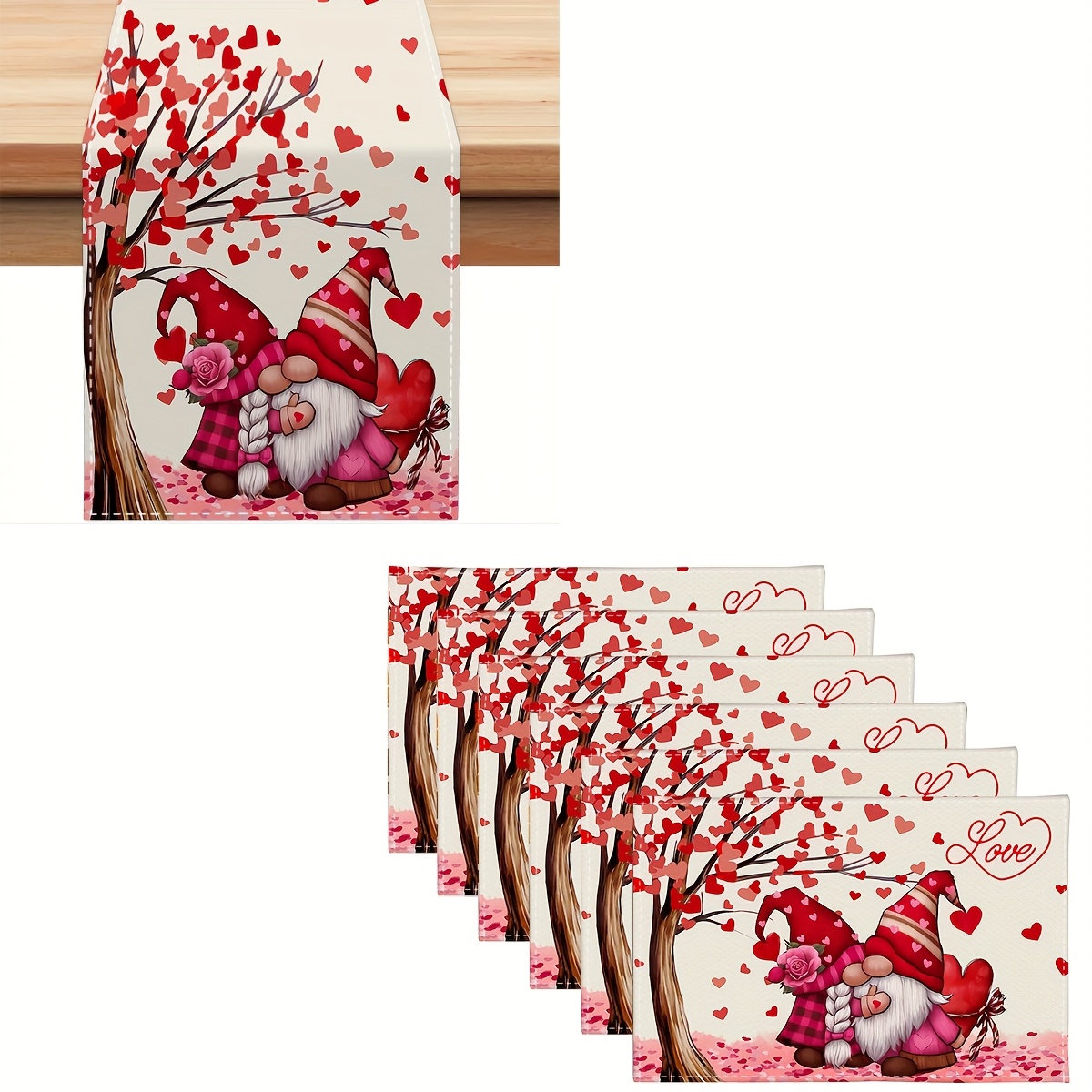 

1/6pcs Valentine's Day Linen Placemats & Table Runner Set, Love , Red Cover, Rectangular Woven Tablecloths, Decor, Indoor & Outdoor Use, Gift, 13x48/13x72/13x108/12x18 Inches