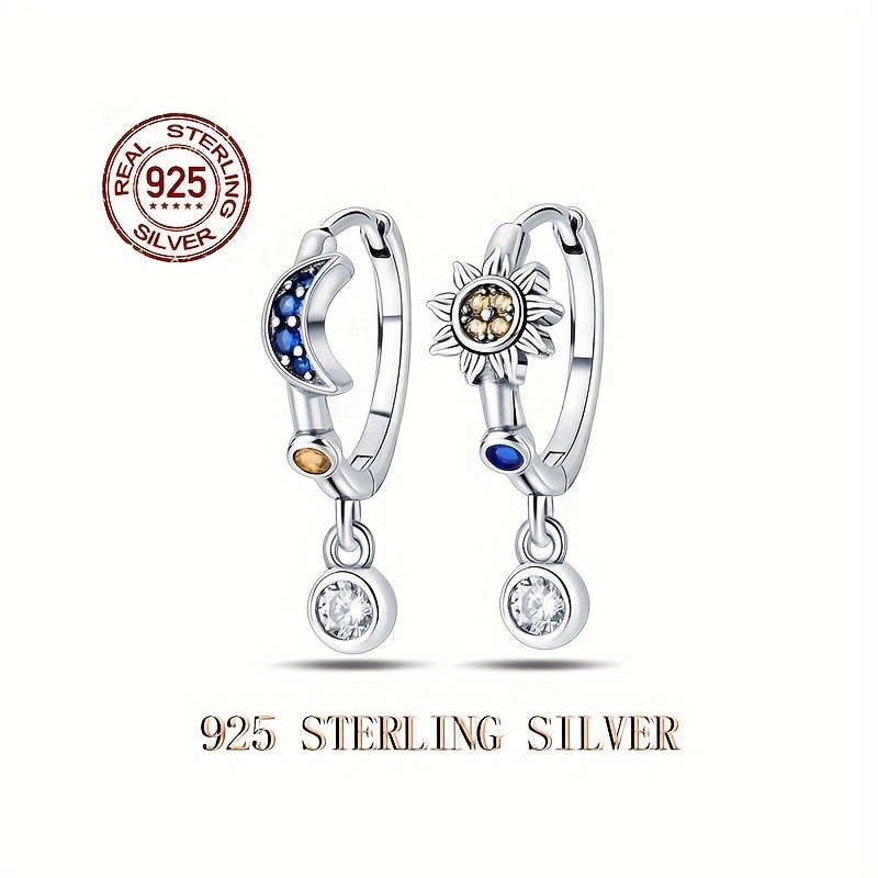 

925 Pure Silvery Anti-allergic Star And Moon Earrings - And Luxurious Style Suitable For , Women's Engagement And Wedding Earrings, As A Gift For Women