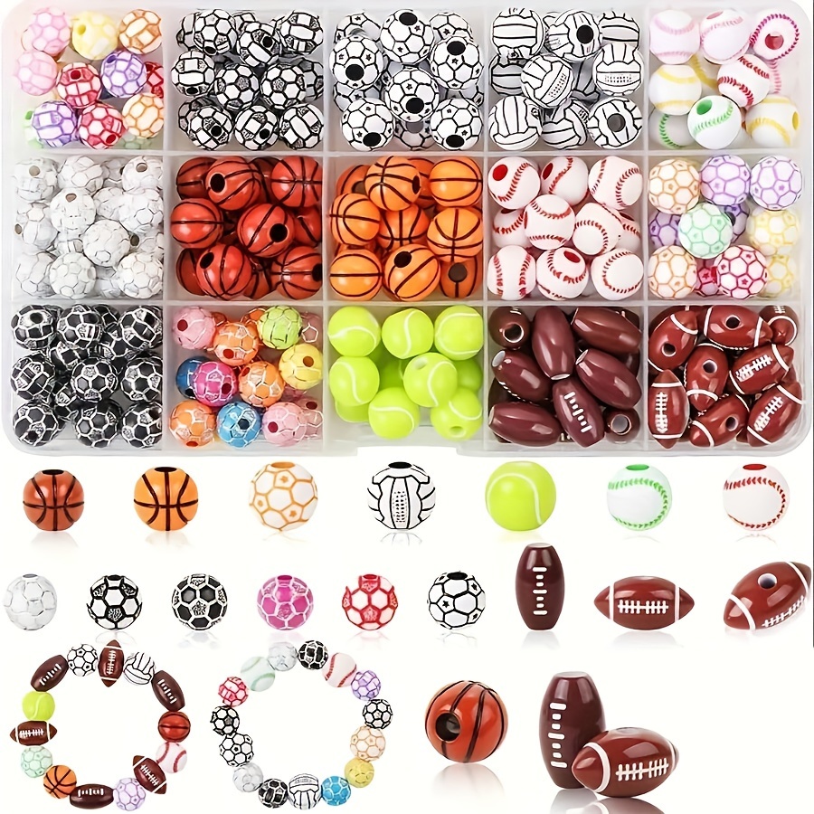 

180pcs Sports Beads Set For Making, Acrylic Assorted Football Baseball Soccer Volleyball Beads For Bracelets Necklace Craft Supplies, Ideal Birthday Gift