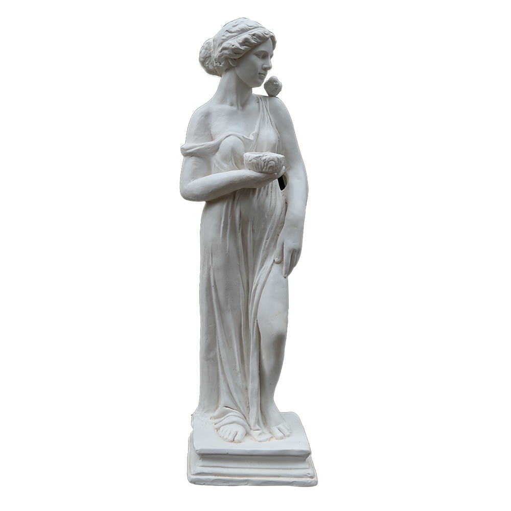 TEMU 1pc Statue With Birdbath And Bird Bath Bowl - Outdoor Garden Sculpture, Handcrafted Clay Patio Yard Lawn Porch Decor, No Electricity Needed,