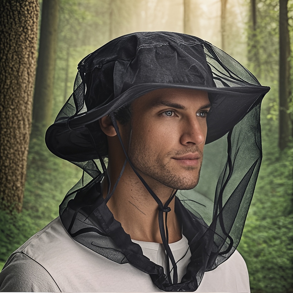 

1pc Green Eva Outdoor Mosquito Net Hat - Automatic Retractable Mesh, Breathable & Machine Washable, Ideal For Camping & Fishing