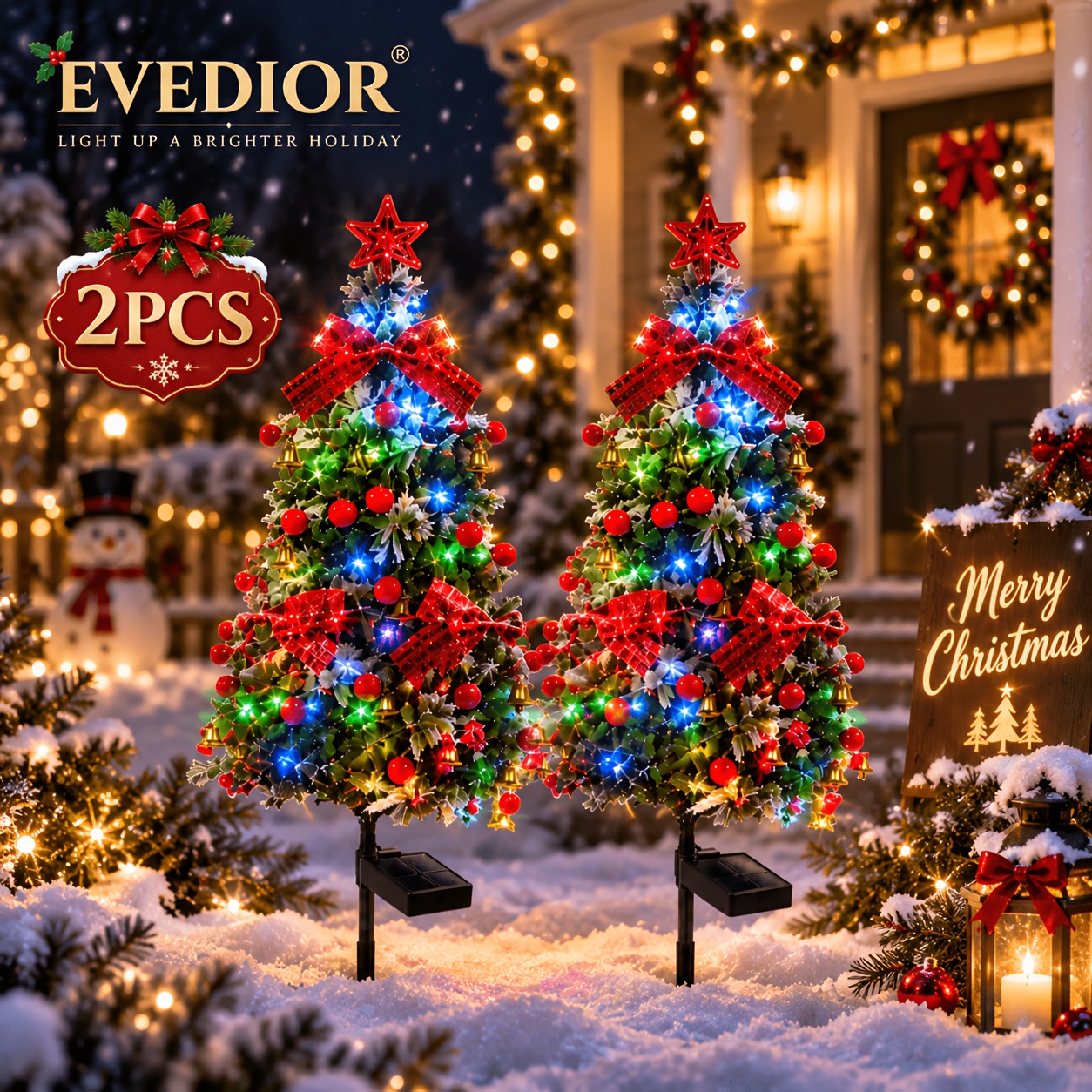 TEMU Deux Arbres Artificiels en Cèdre, Lampes Solaires, Pas de Câblage , Étanches IP65 pour Extérieur, Décoration de Noël , Idéal pour les Fêtes de