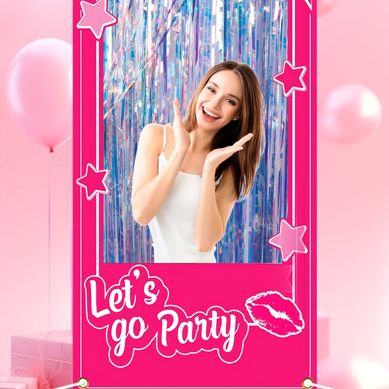 

Pink Vinyl Photo Booth Banner For Girls Birthday And Bachelorette Party - Durable Let's Go Party Backdrop For Princess, Doll Theme And Bridal Showers - Entryway Decor With Props