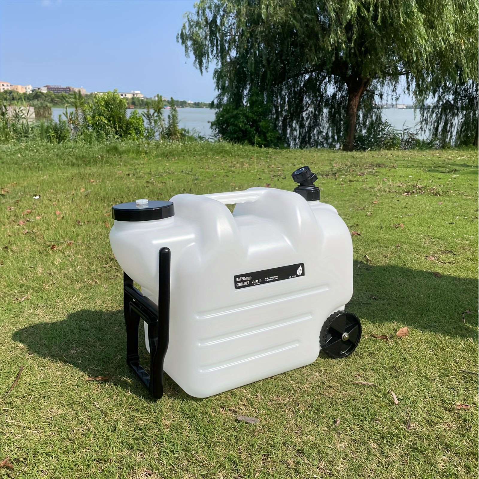 28l Portable Water Container With Wheels - Large Capacity, Durable Pe Square Tank For Camping, Hiking & Picnics