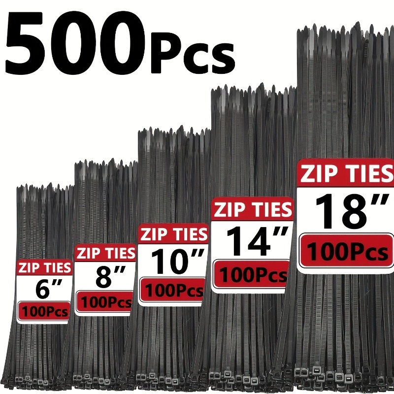 item picture 500 pack 6 8   18 inch heavy duty self locking adjustable zip ties durable nylon material black suitable for indoor and outdoor gardening