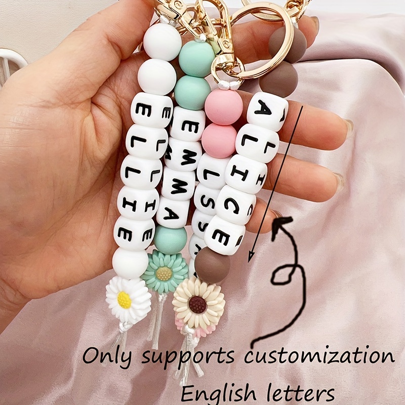 

Custom Daisy Silicone Bead Keychain, Personalized Name Keyring With English Letters, Unique Gift For Backpacks, Teacher Appreciation