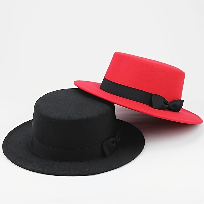 

1pc Unisex Retro Flat Top Hat, Flat Brim Jazz Hat, Ideal Choice For Party Time And Jazz Lovers