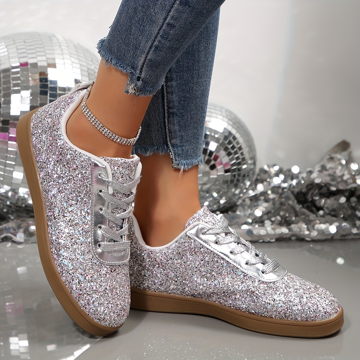 stylish women's silvery flat shoes colorful sequin accents Temu