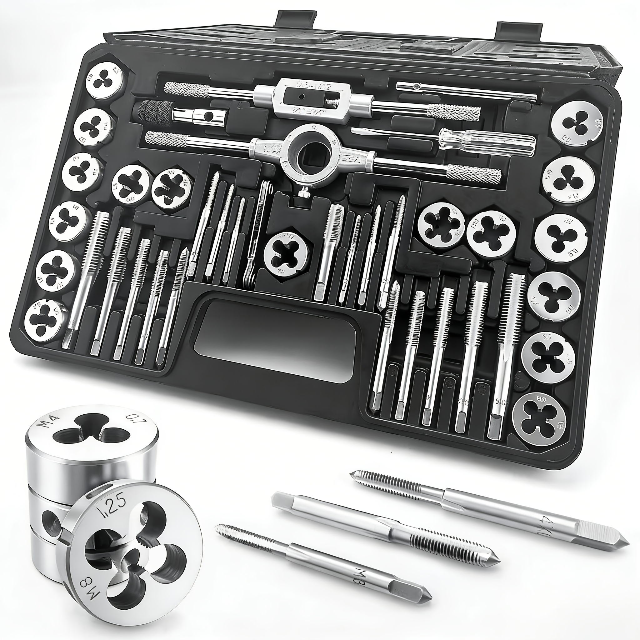 TEMU 40pcs Set Of Tap And Die Set, M3 To M12, Adjustable Handle Type Internal And External Thread Machining Tool Set, Including Complete Set Of