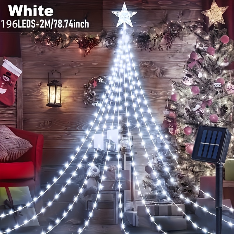 TEMU 1 pz 196 LED Luci Natalizie a Stringa, 9 Filari 2M Luci a per Albero, Alimentate ad Energia Solare, Luci LED a Maglia di Fata, 8 Modalit� Adatte