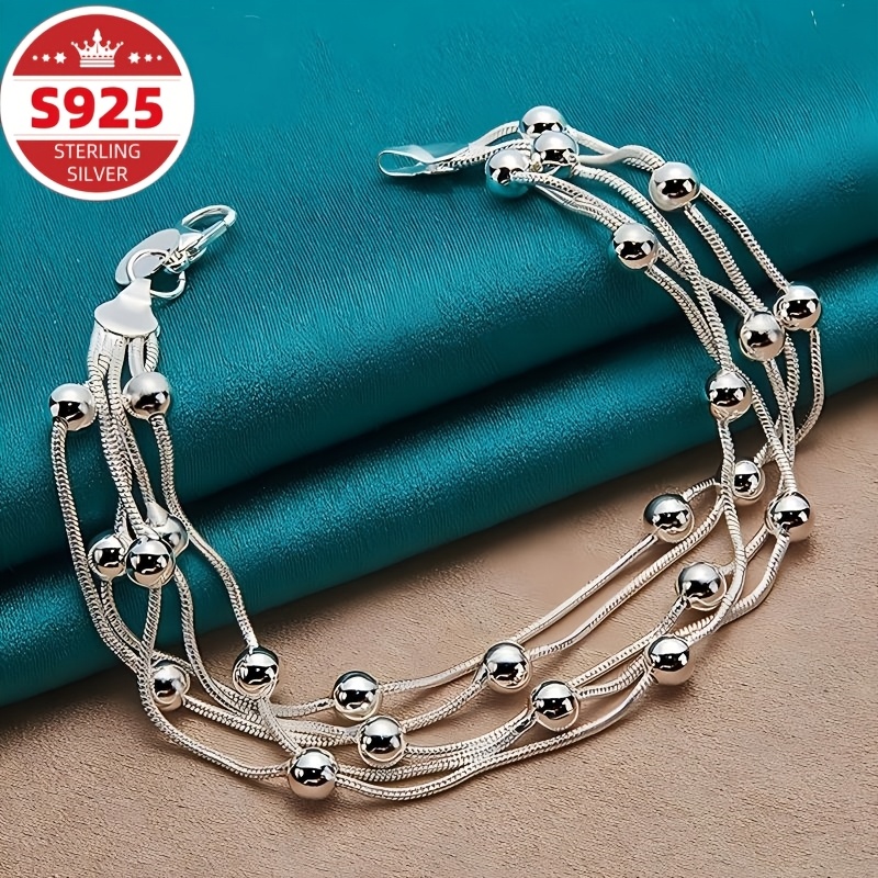 TEMU S925 Sterling Silvery Grape Bead, Round Bead, Bracelet - Fashionable And Elegant Style - Suitable For Daily Wear And Parties - The Perfect
