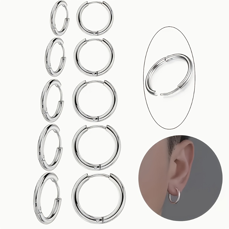 TEMU Set de 10 piezas de pendientes en de acero inoxidable para hombre, pendientes de moda, pendientes minimalistas de tendencia para hombre, aretes