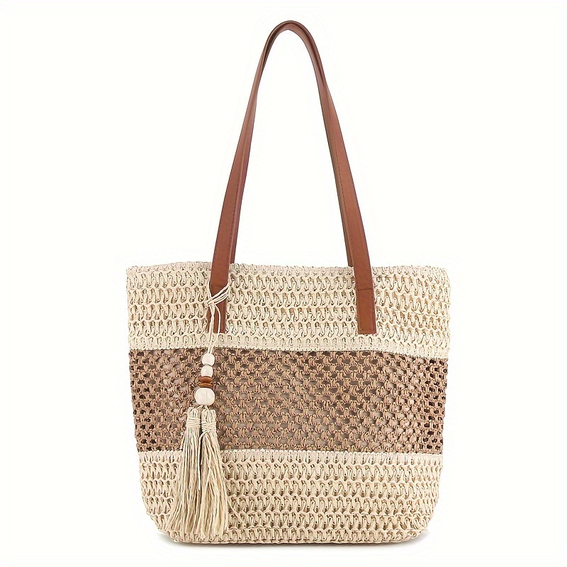 TEMU Tote Bag For Women - Lightweight, Zip Closure, Lined With Tassel - For Summer Beach Vacations