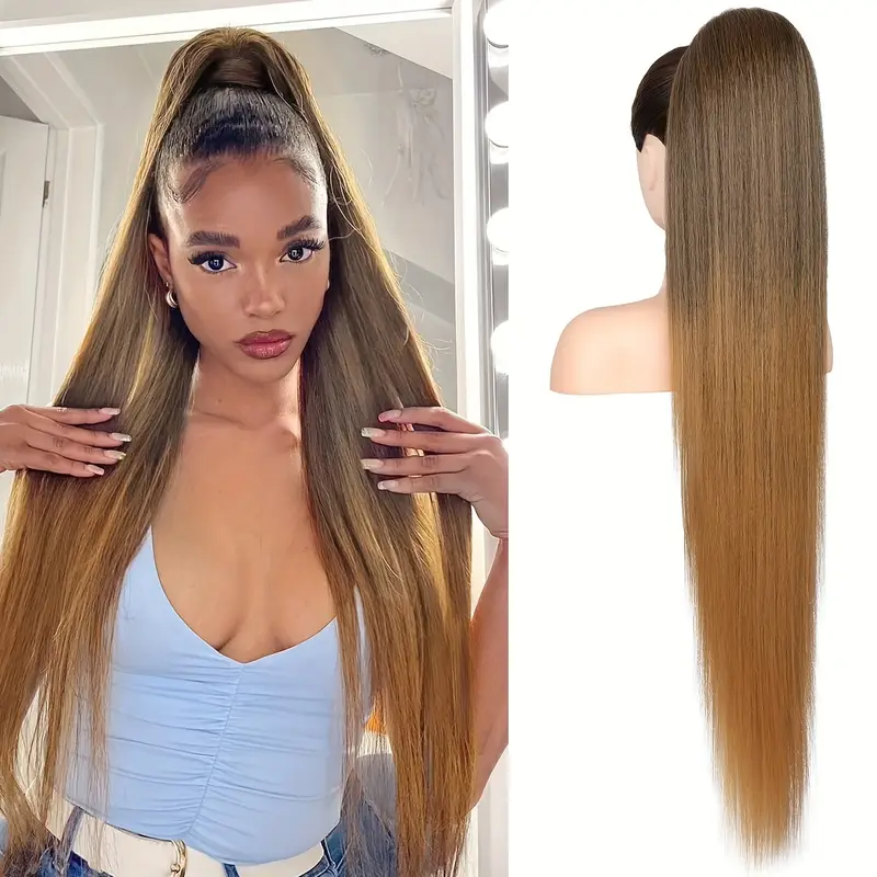 36 inch long straight drawstring ponytail synthetic hairpieces ponytails for women clip suitable for all hair types details 3
