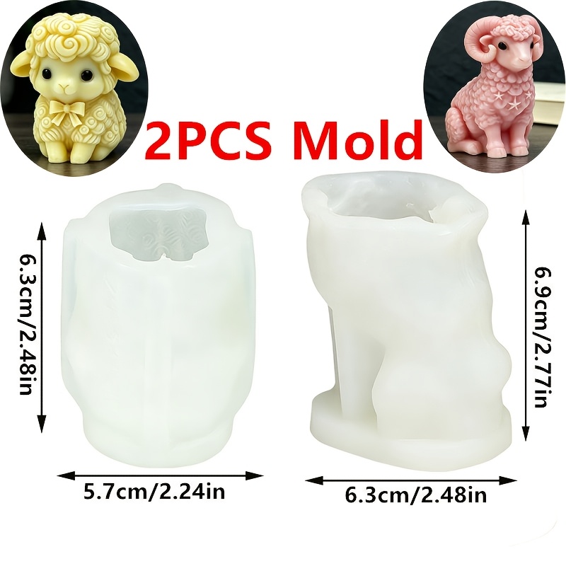 TEMU 2pcs Cute Sheep Silicone Candle Mold Set, Adorable Curly Wool Sheep & Horned Design For Diy Handmade Scented Candle, Plaster & Resin Craft,