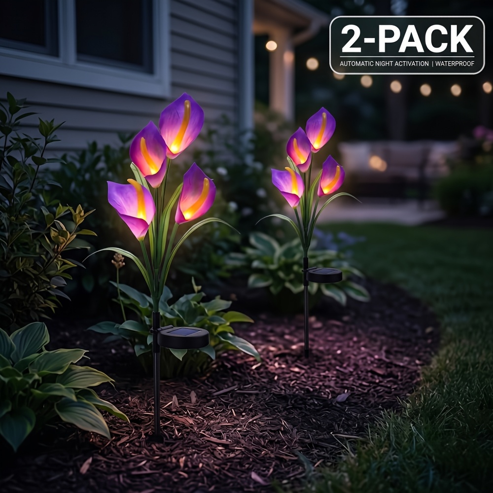 TEMU 2pcs Solar Purple Calla Light Warm White Led Lawn Light Light Sensor For Yard Porch Path Decor Christmas Wedding Party Ambient Light