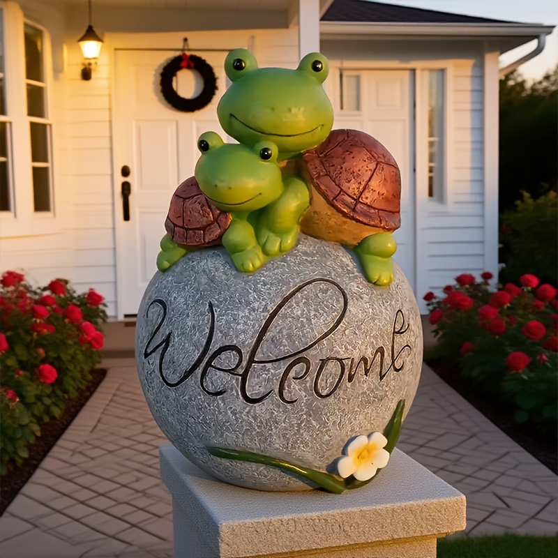 TEMU Outdoor Turtle Decor - Realistic On Stone-like Base, Resin Garden Statue For Patio, Yard, Or Welcome Decoration - No Electricity Needed,