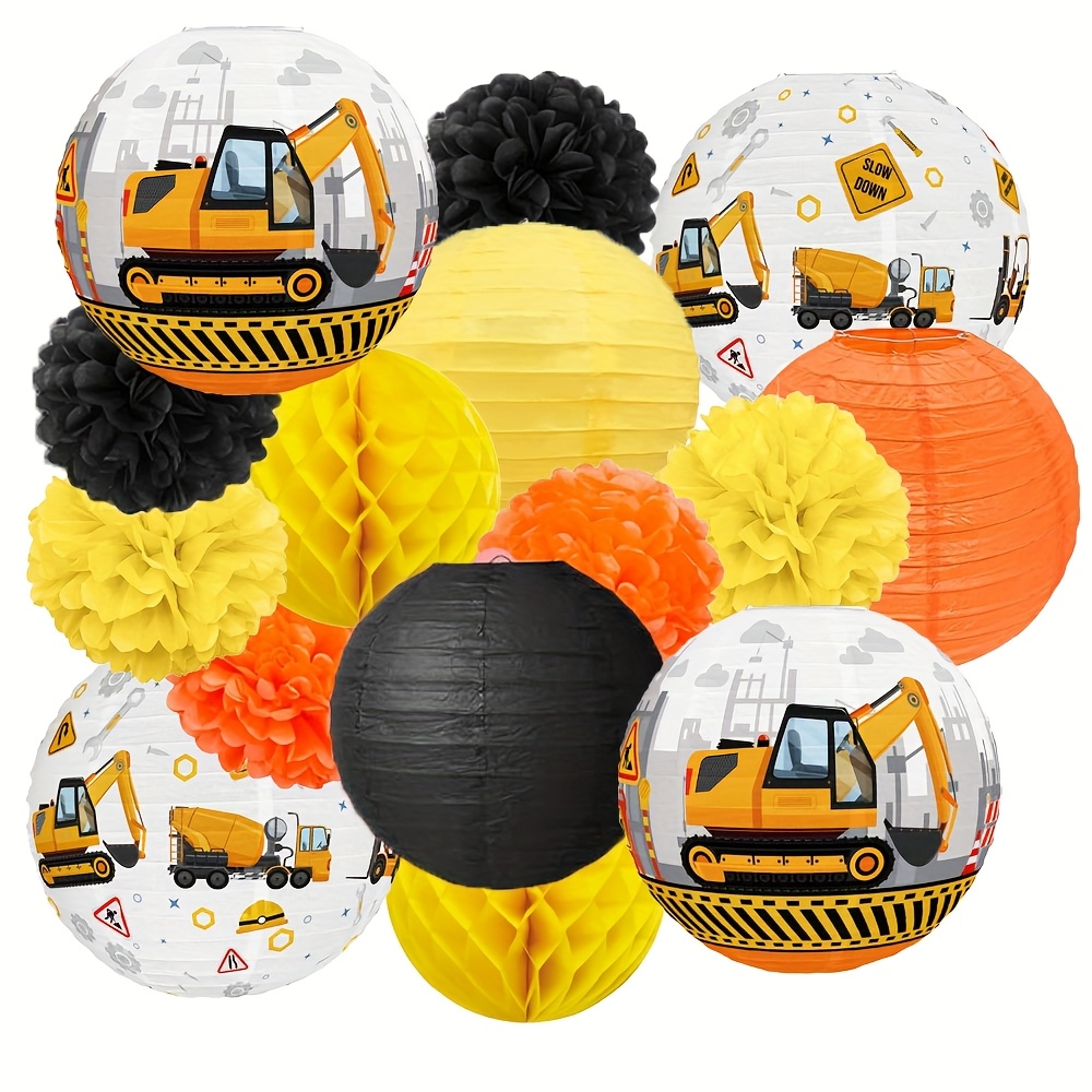 Image of Construction Vehicle Theme Party Paper Flower Ball Decorations, Excavator Birthday Party Hanging Lanterns And Honeycomb Balls, Halloween Decorations, Christmas Decorations