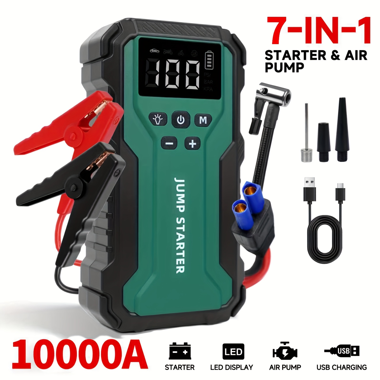 10000a 7 in 1 multi functional emergency   supply with air pump 150psl portable car battery starter digital tire inflator suitable f  64 gallon gasoline   38 gallon   battery led emergency light car emergency tool Product details 0