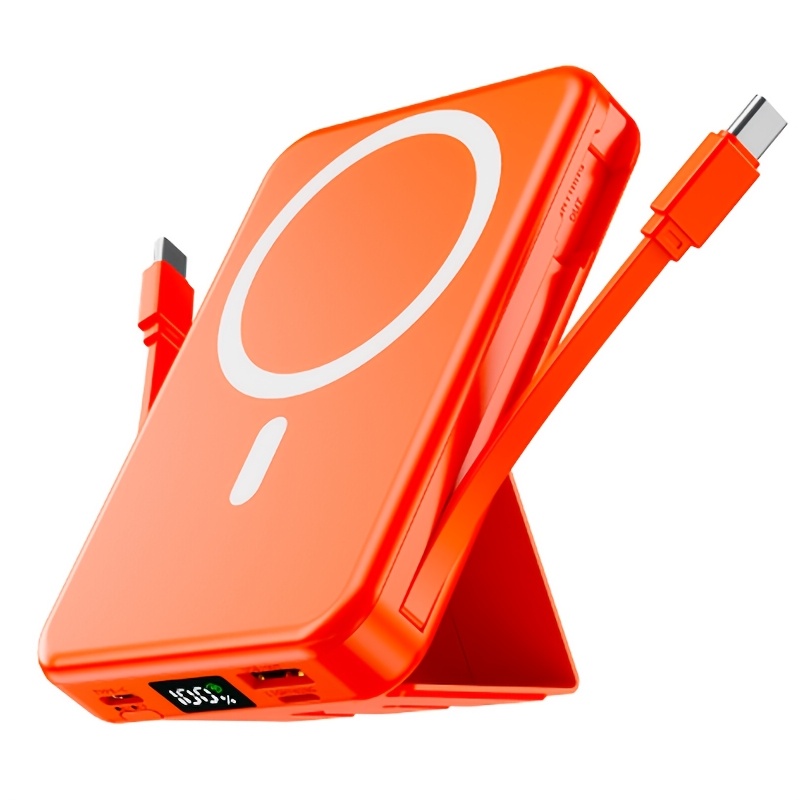 TEMU 9000mah Magnetic Fast Charging Power Bank With Digital Screen, Built-in 2 Charging Cables, Usb Portable Mobile Phone Power Bank Can Charge 5