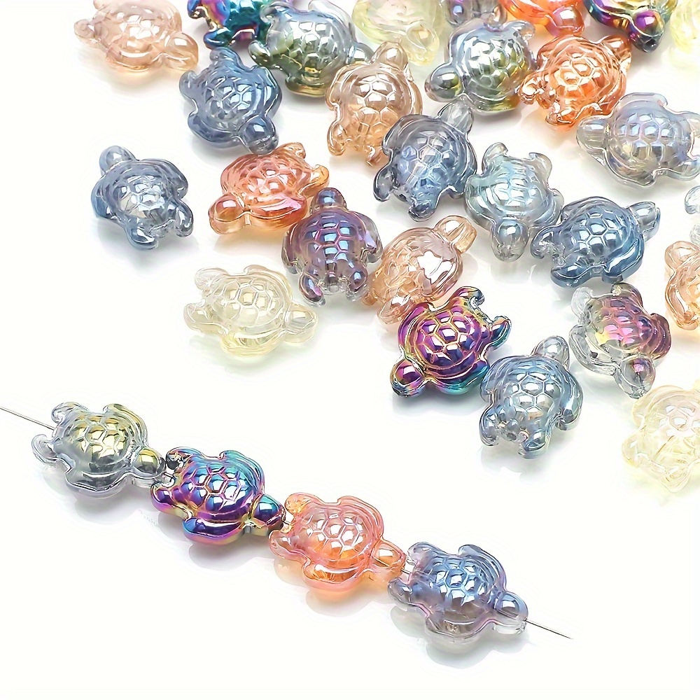 

120pcs Iridescent Electroplated Turtle Glass Beads, Multicolor Crystal Charms For Diy Jewelry Making, Earrings, Necklaces, Bracelets Accessories