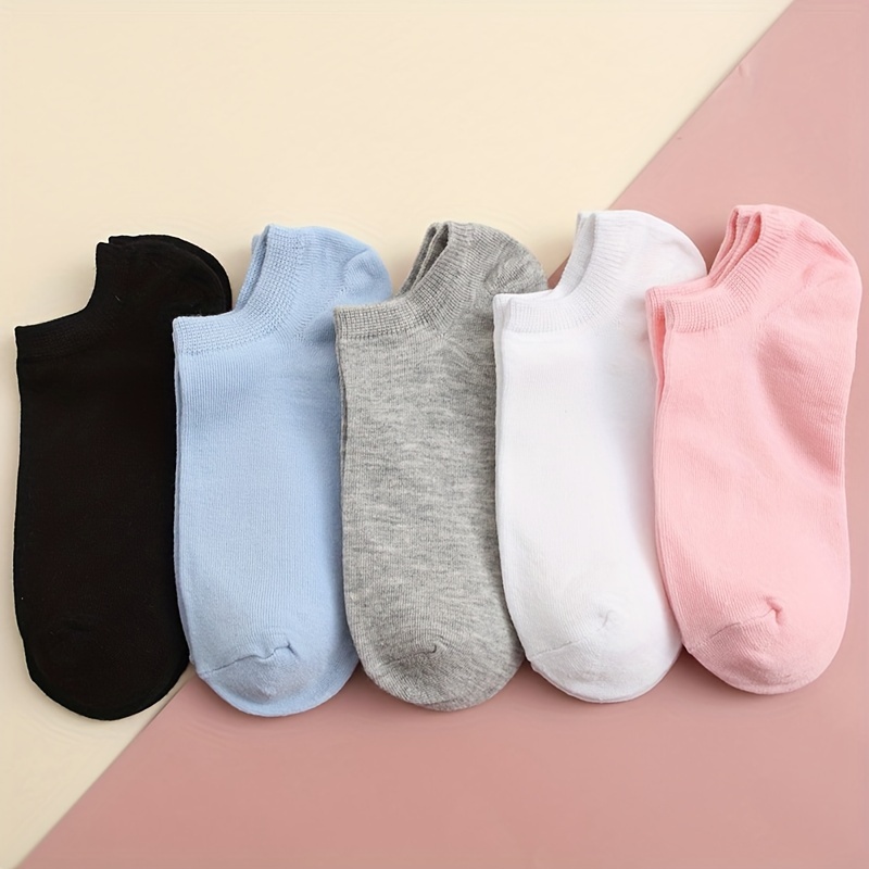 TEMU 5 Pairs Solid Color Socks, Comfy & Simple All- Ankle Socks, Women's Stockings & Hosiery