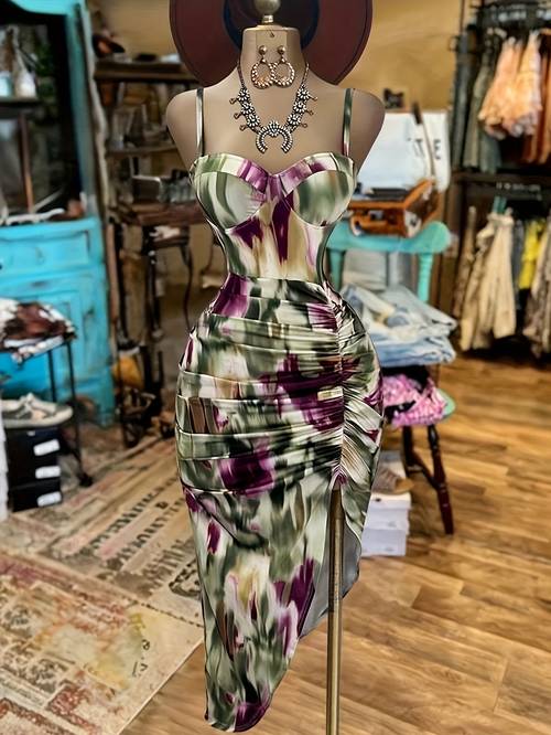 damenmode bedrucktes unregelmäßiges -cami-kleid ytd kirsche