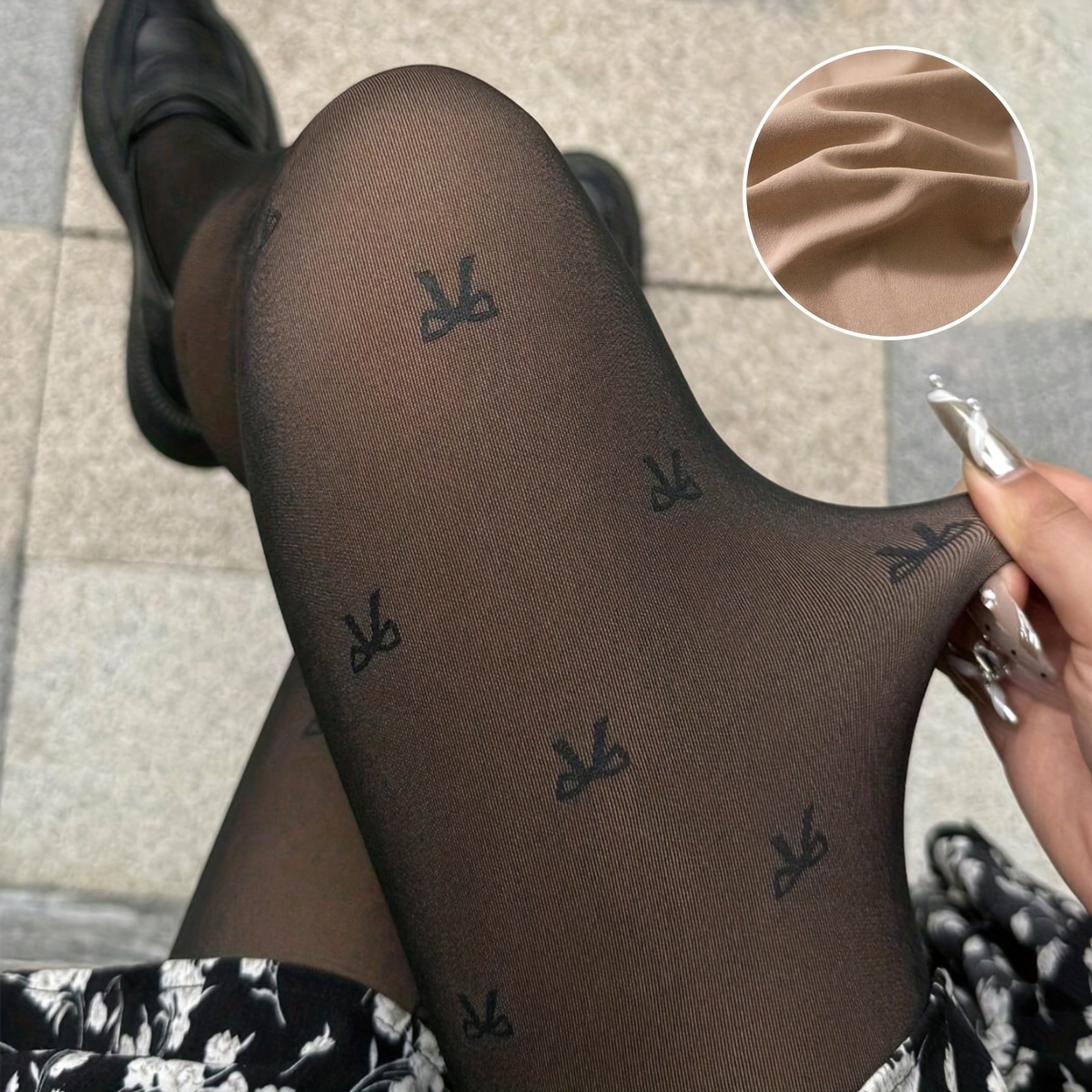 Women's 1 Pair Black Sexy Sheer Long Socks, Spring/autumn Women's Bow Dot Heart Tights, Fashion Matching Stockings