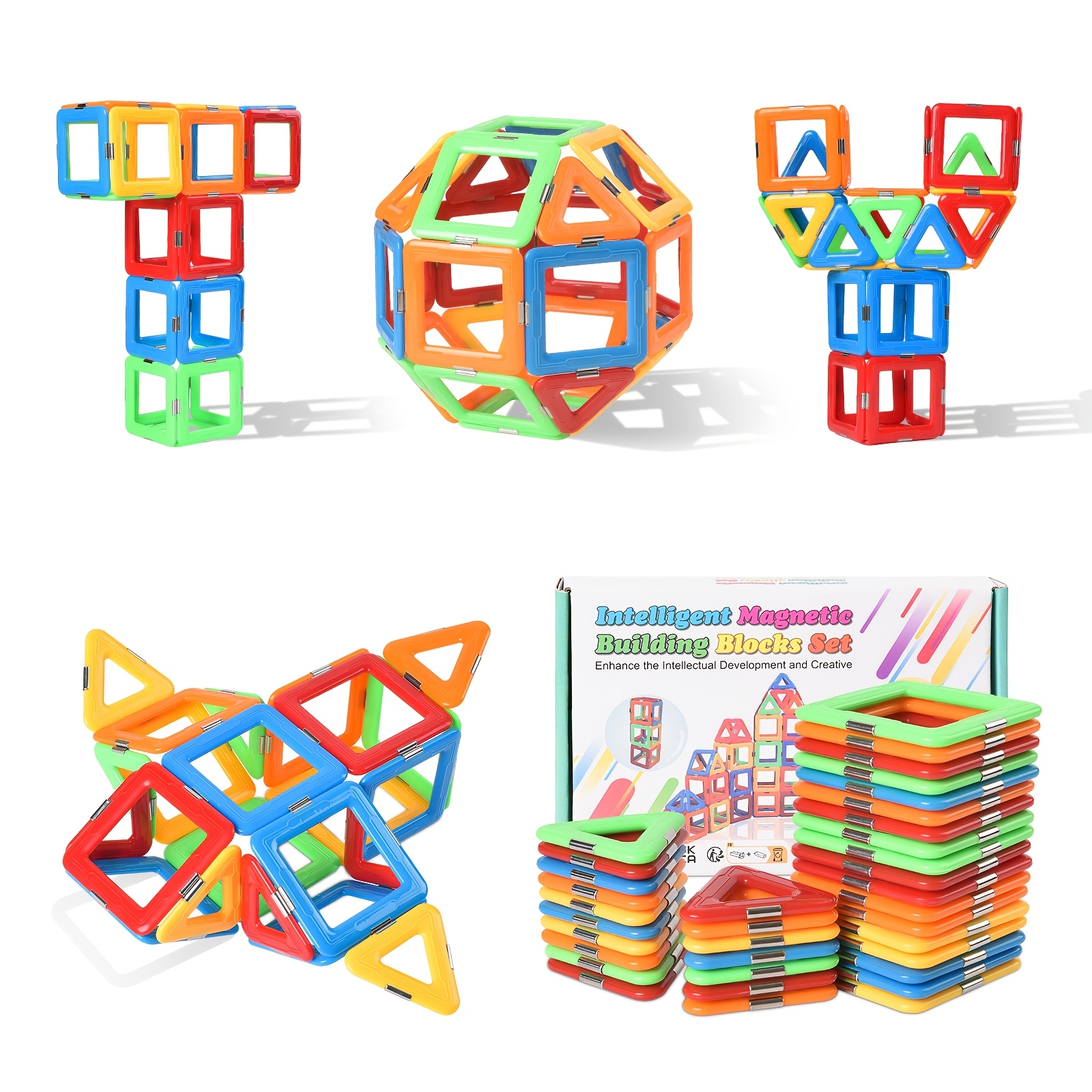 E-shop Magnetische Bausteine - STEM-Lernspielzeug für Kinder ab 3 Jahren, Kompatibel mit Großen Marken, Mit Edelstahl-Fliesen, Bildungssets für Jungen