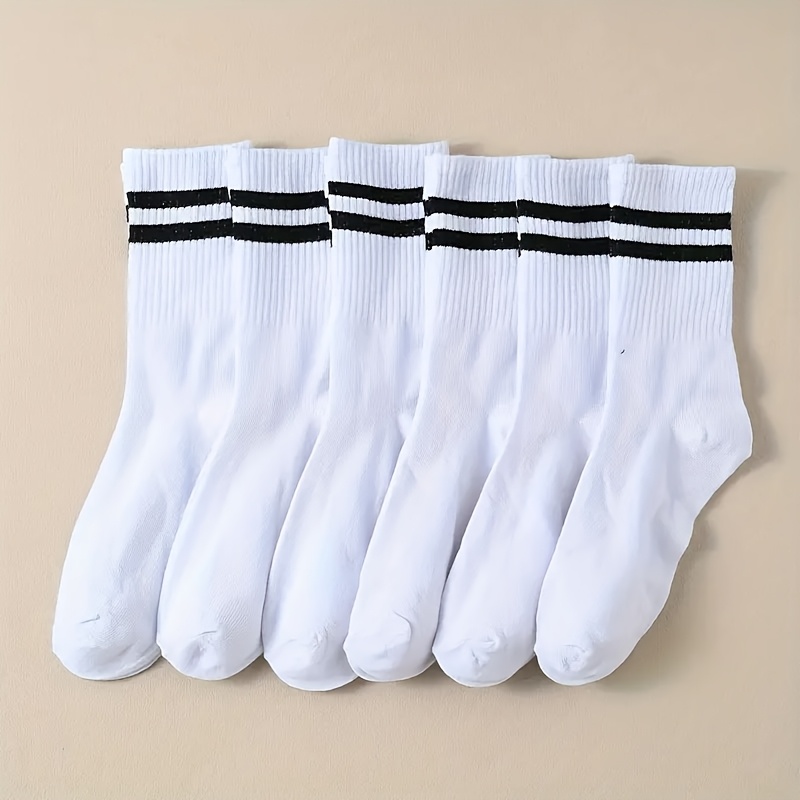 

6 Pairs Striped Mid-calf Socks, Simple And Breathable, Suitable For Men And Women.