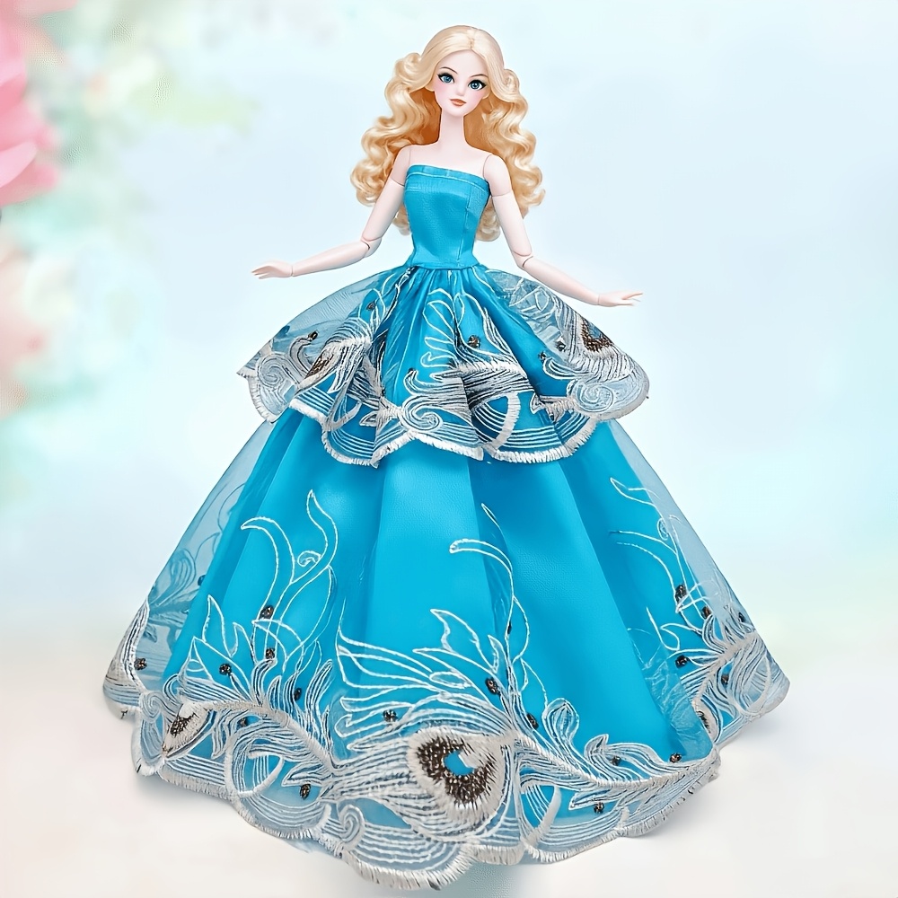 green emerald velvet dress White satin dress for barbie dolls with ostrich fur – The Doll Tailor