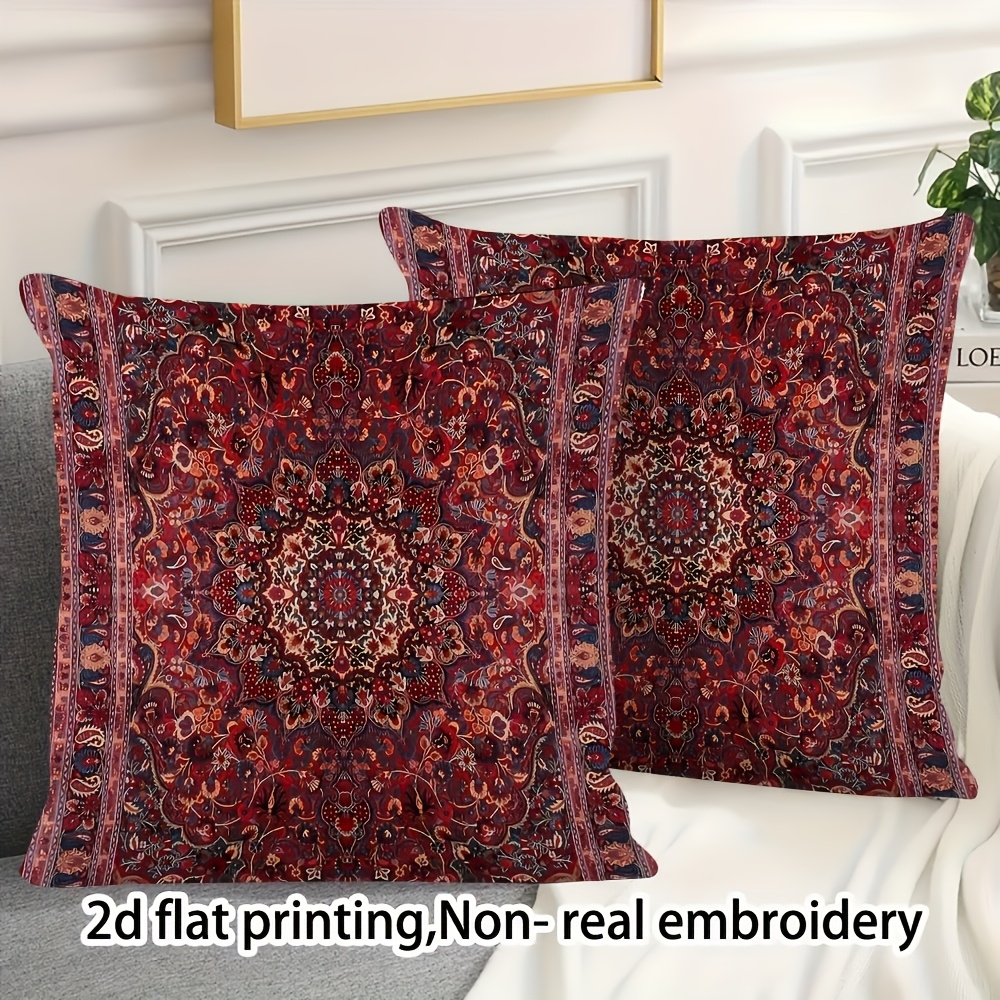 TEMU 2d Flat Printing, 2pcs Set, Short Plush Pillowcase, Double-sided Printing, Non-real Embroidery, Persian Carpet Pattern, Suitable For Christmas,