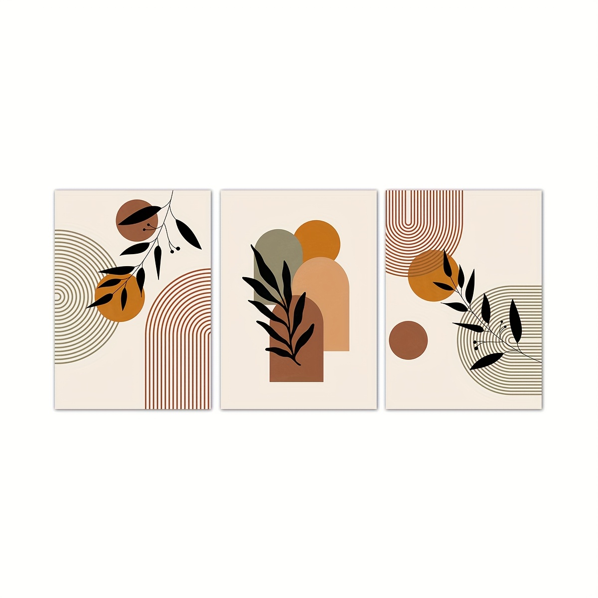 TEMU Set de 3 láminas de pared bohemio, láminas de mediados de , de pared moderno , abstracto vintage de hojas negras con curva , decoración para