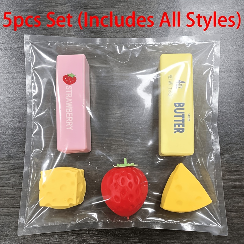 Image of 5-pack Kids Party Fidget Toy Set, Strawberry Cheese And Butter Toys, Simulated Food Kitchen Toys, Soft Textured Sensory Toys, Birthday Gifts And Classroom Prizes, Random Colors And Styles