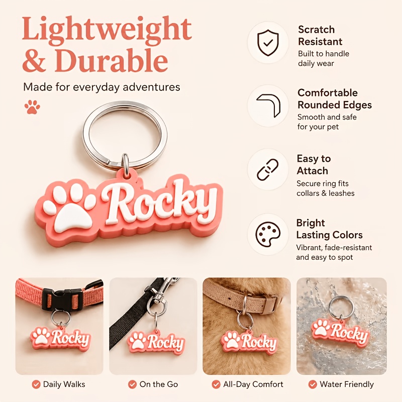 Personalized Acrylic Pet ID Tag with Paw Print Design