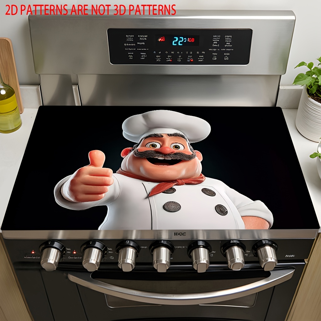TEMU 1pc, Tapis de protection de cuisinière à impression plate 2D, Design de chef de dessin , Décoration de bureau pour cuisinières à gaz, Tapis de