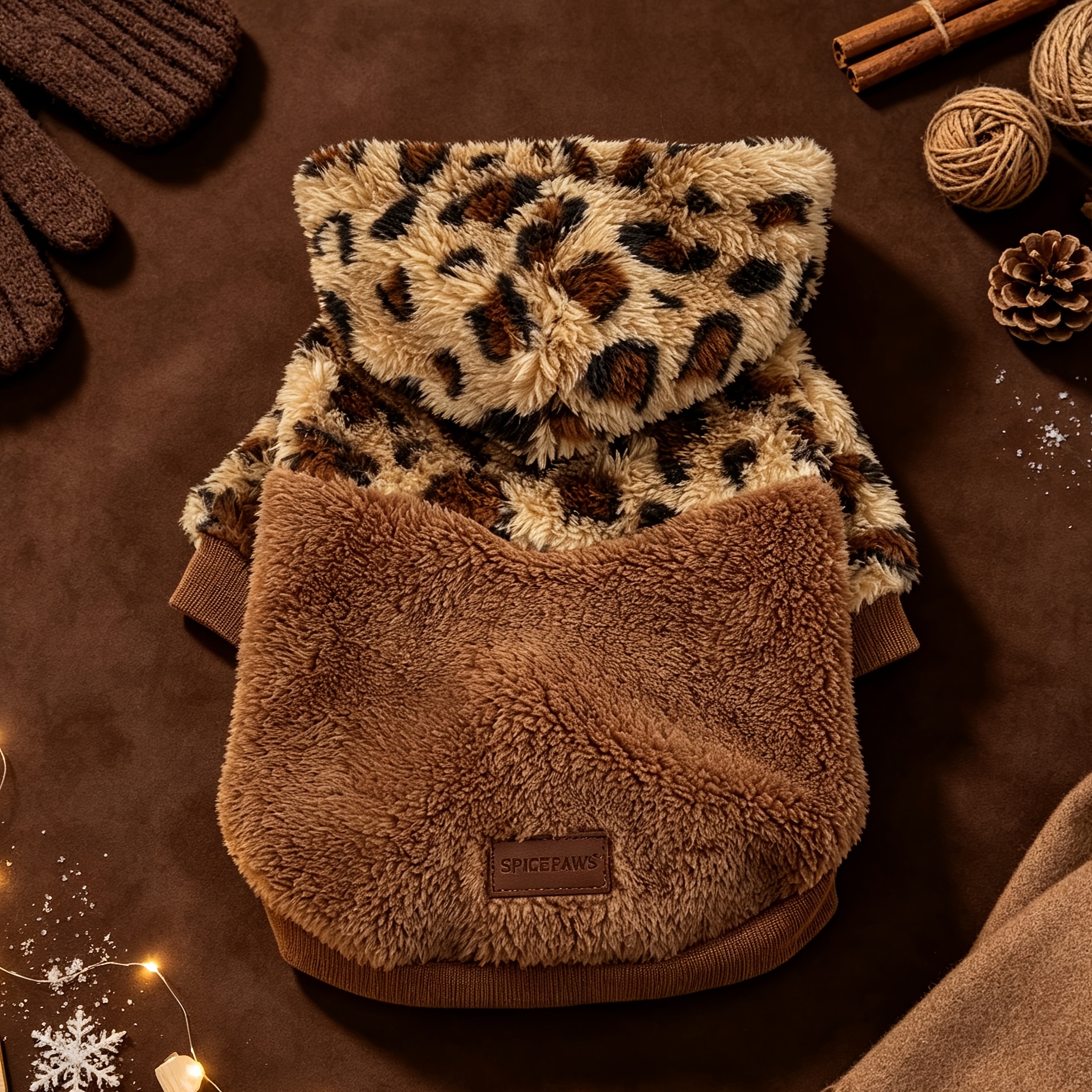TEMU Collier pour Animal de Compagnie avec Manteau en Peluche Imprimé Léopard