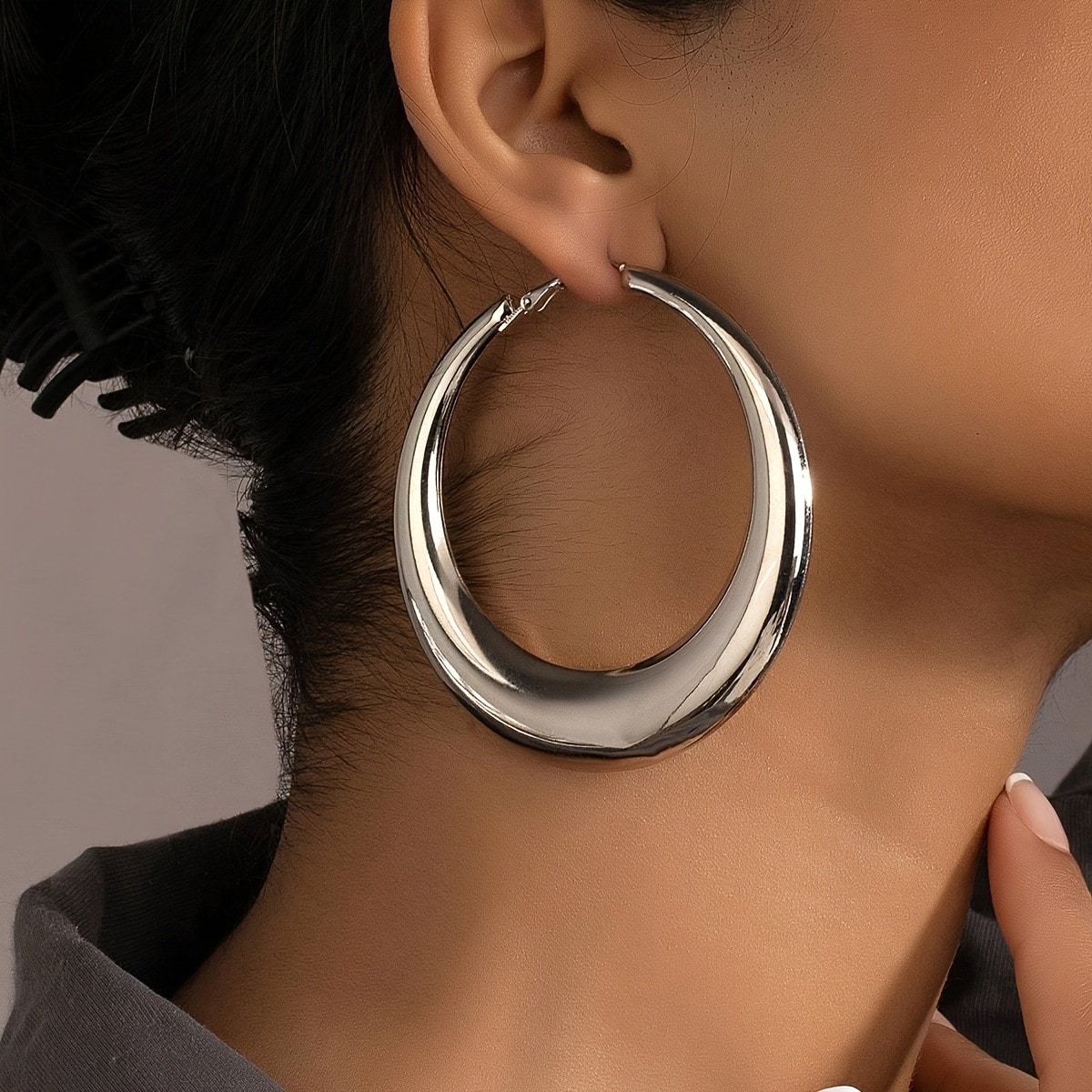 2pcs Bohemian Hoop Large Size Earrings, Western Women' Casual Outfit