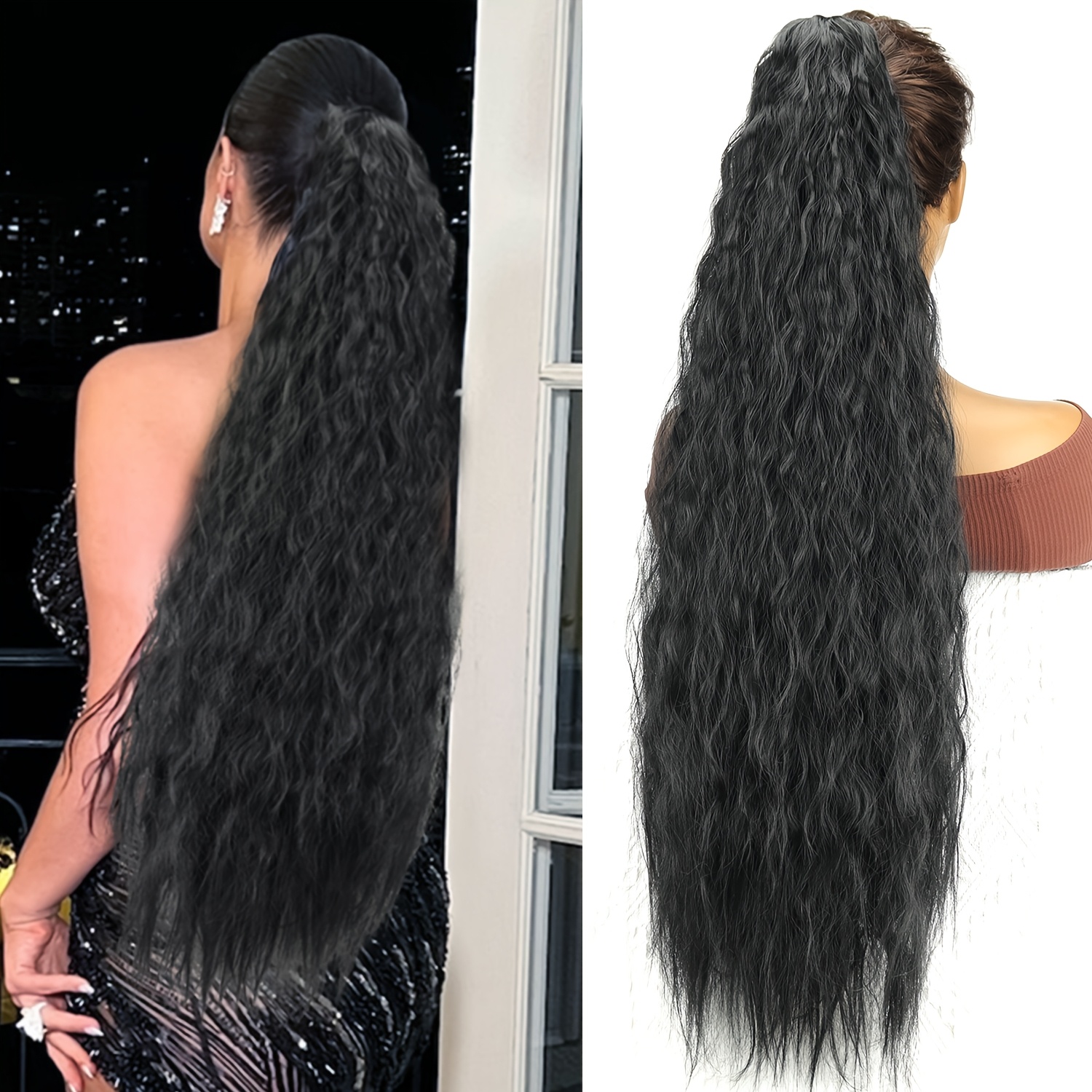 Image of 30 Inch Water Ripple Long Rolled Ponytail, Clip On Ponytail Extended Synthetic Ponytail, Party, Suitable For Women' Life Halloween
