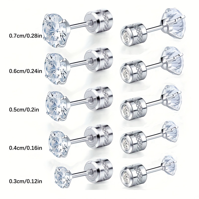 

Titanium Steel Stud Earrings Double Round Cubic Zirconia Tiny Cartilage Earring Studs Screw Back Piercing Set Plug Earrings Daily Jewelry For Women