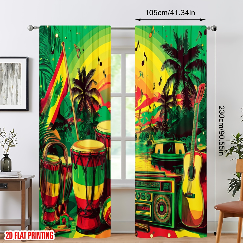 TEMU 2d Flat, 2pcs 2d Flat Printing Scene Curtains Island 100% Polyester Fabric Without Electricity 0 Use For Holiday Parties Home Decor, 2d Flat